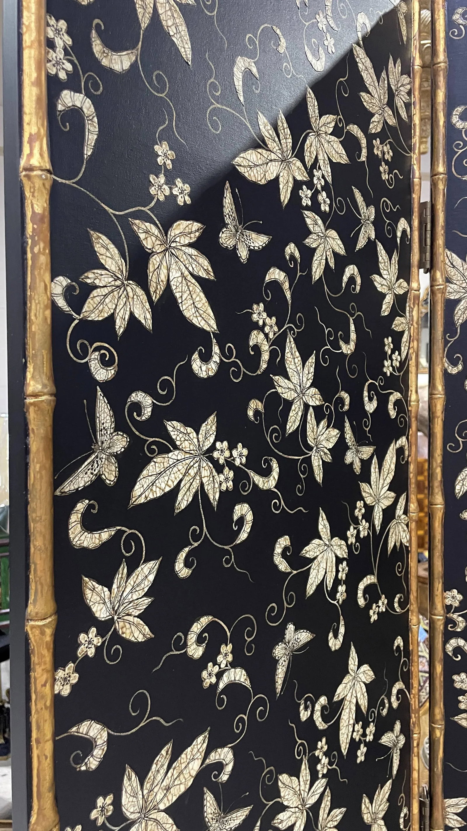 Vintage Chinoiserie Gilt Faux Bamboo Decoupage Room Divider - 4