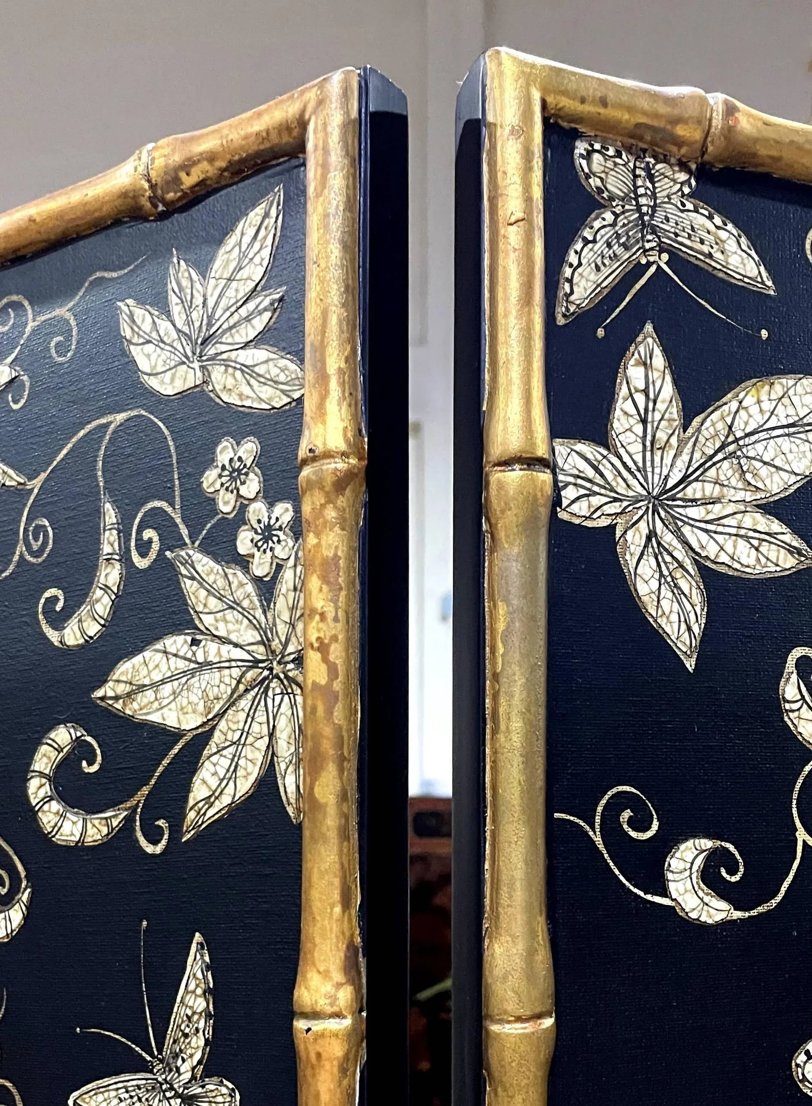 Vintage Chinoiserie Gilt Faux Bamboo Decoupage Room Divider - 5
