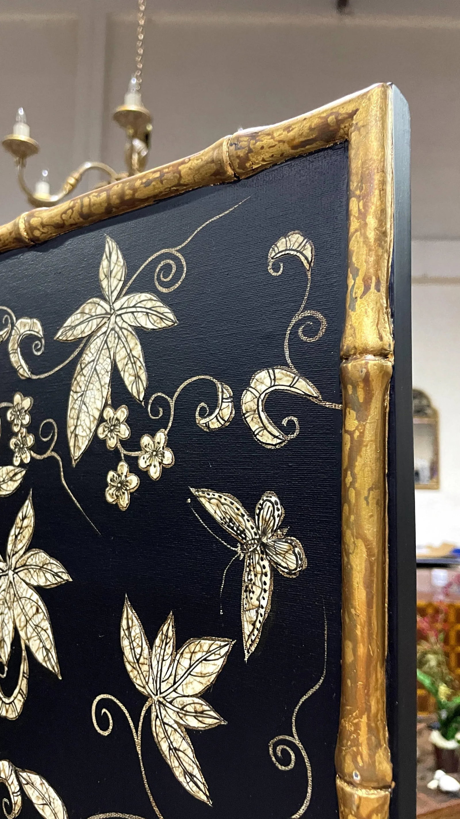 Vintage Chinoiserie Gilt Faux Bamboo Decoupage Room Divider - 6