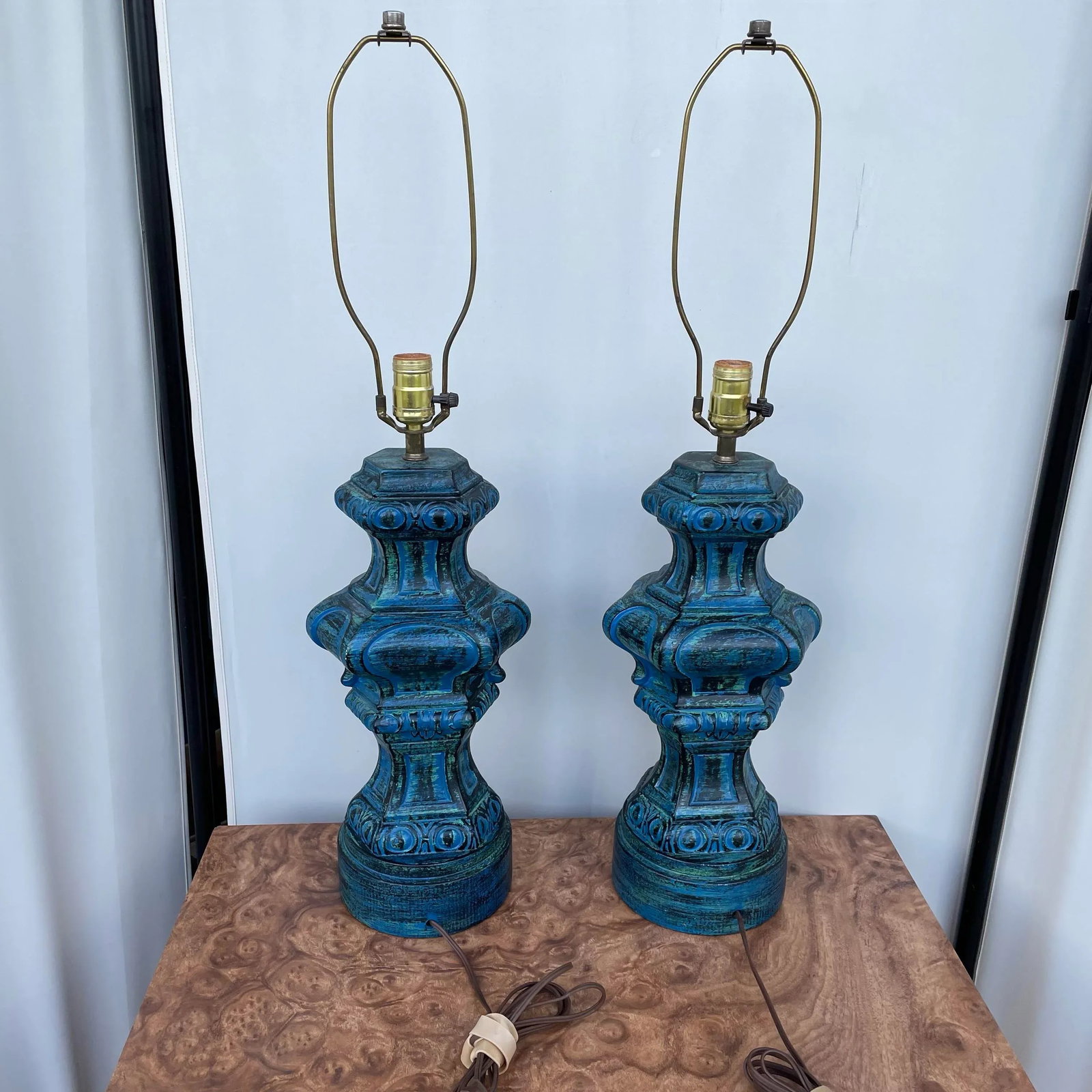Mid Century Modern Blue and Green Free Form Lamps- a Pair - 3