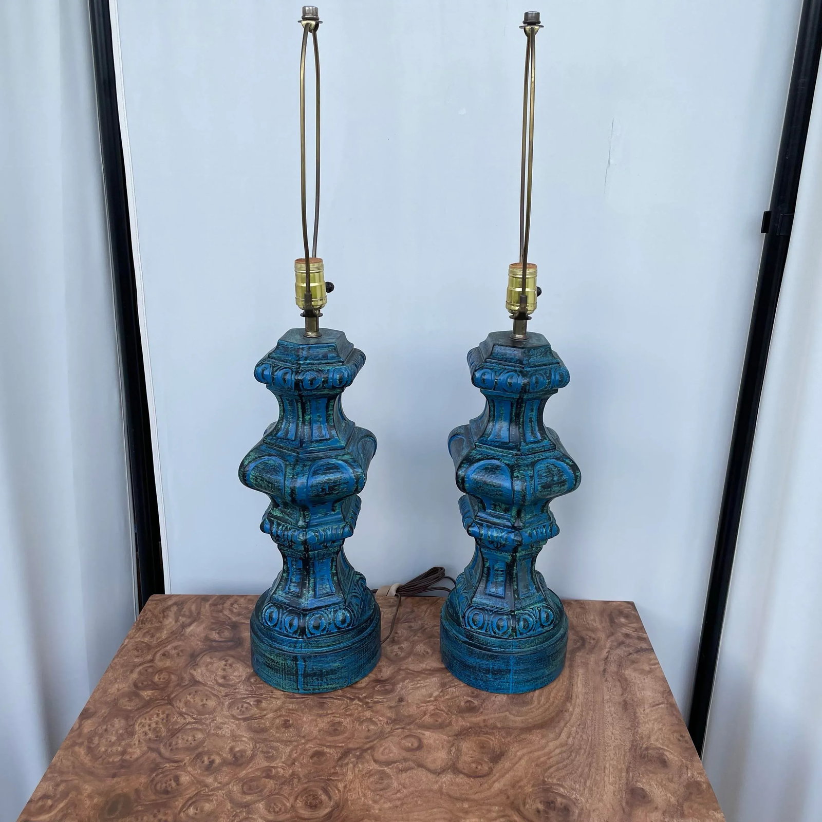 Mid Century Modern Blue and Green Free Form Lamps- a Pair - 8