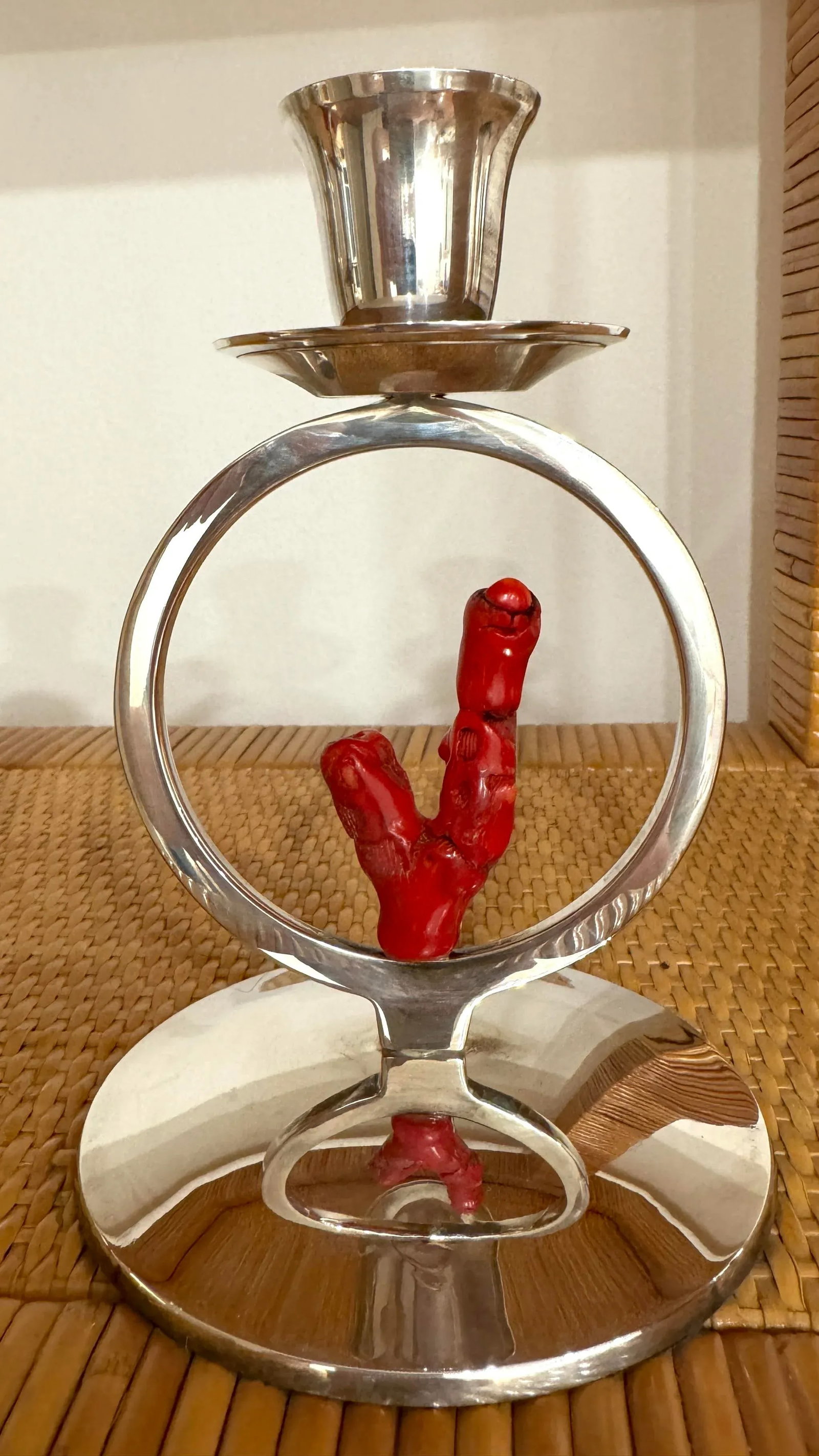 Italian Silver Red Coral Candle Holders - 4