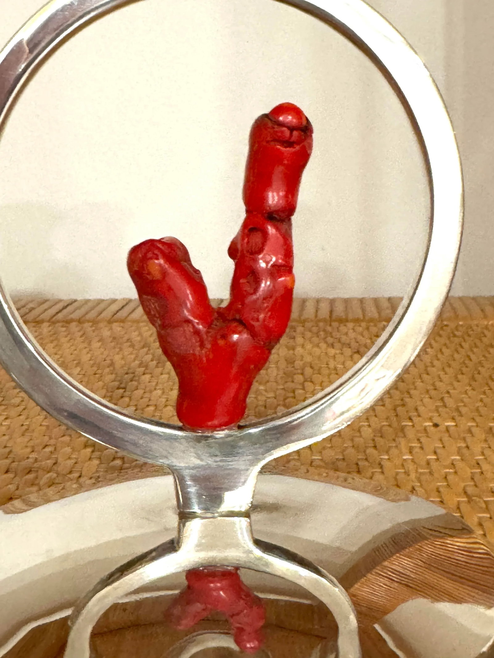 Italian Silver Red Coral Candle Holders - 6