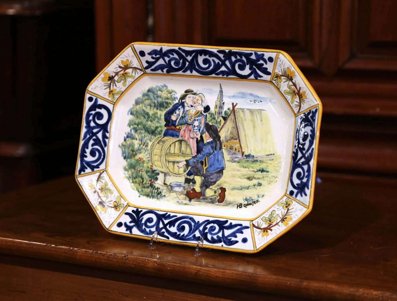 Large Early 20th Century French Hand-Painted Faience Hb Quimper Platter - 2
