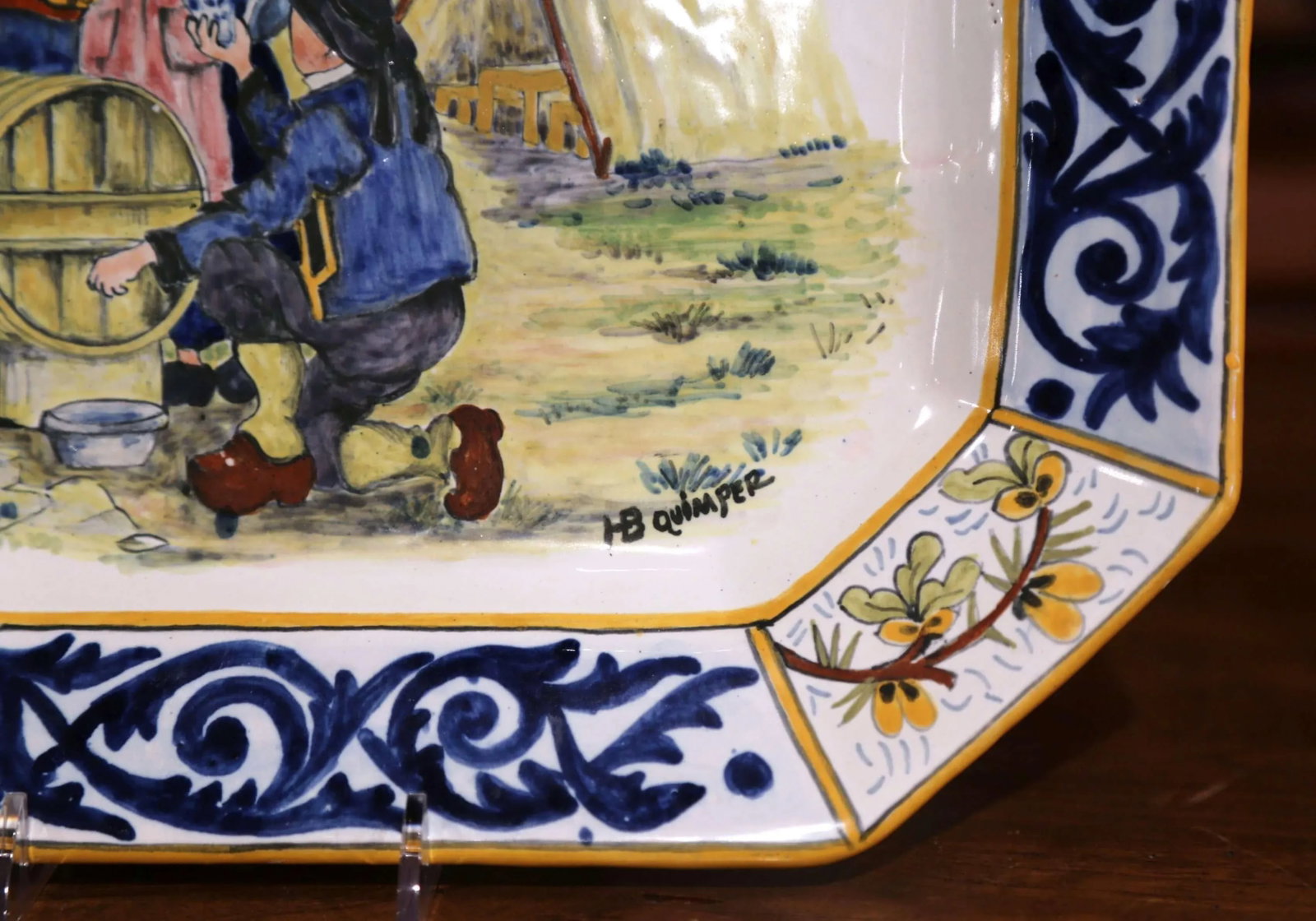 Large Early 20th Century French Hand-Painted Faience Hb Quimper Platter - 3