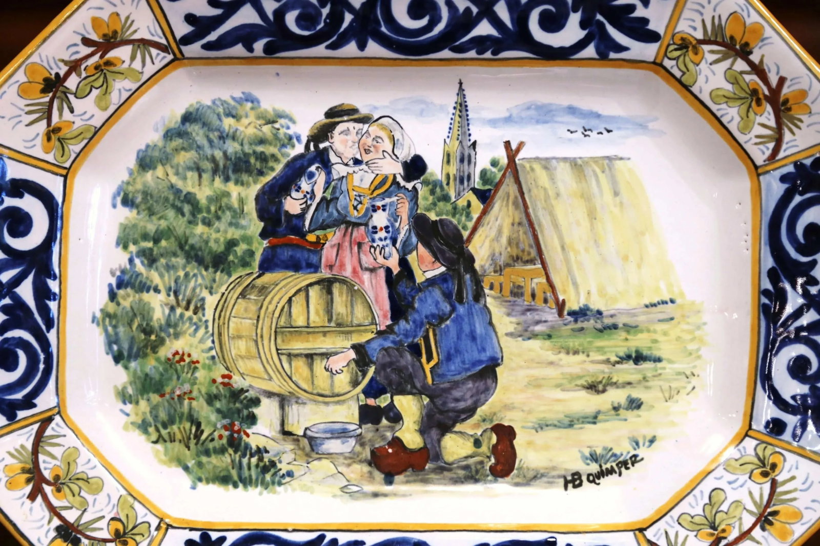 Large Early 20th Century French Hand-Painted Faience Hb Quimper Platter - 5