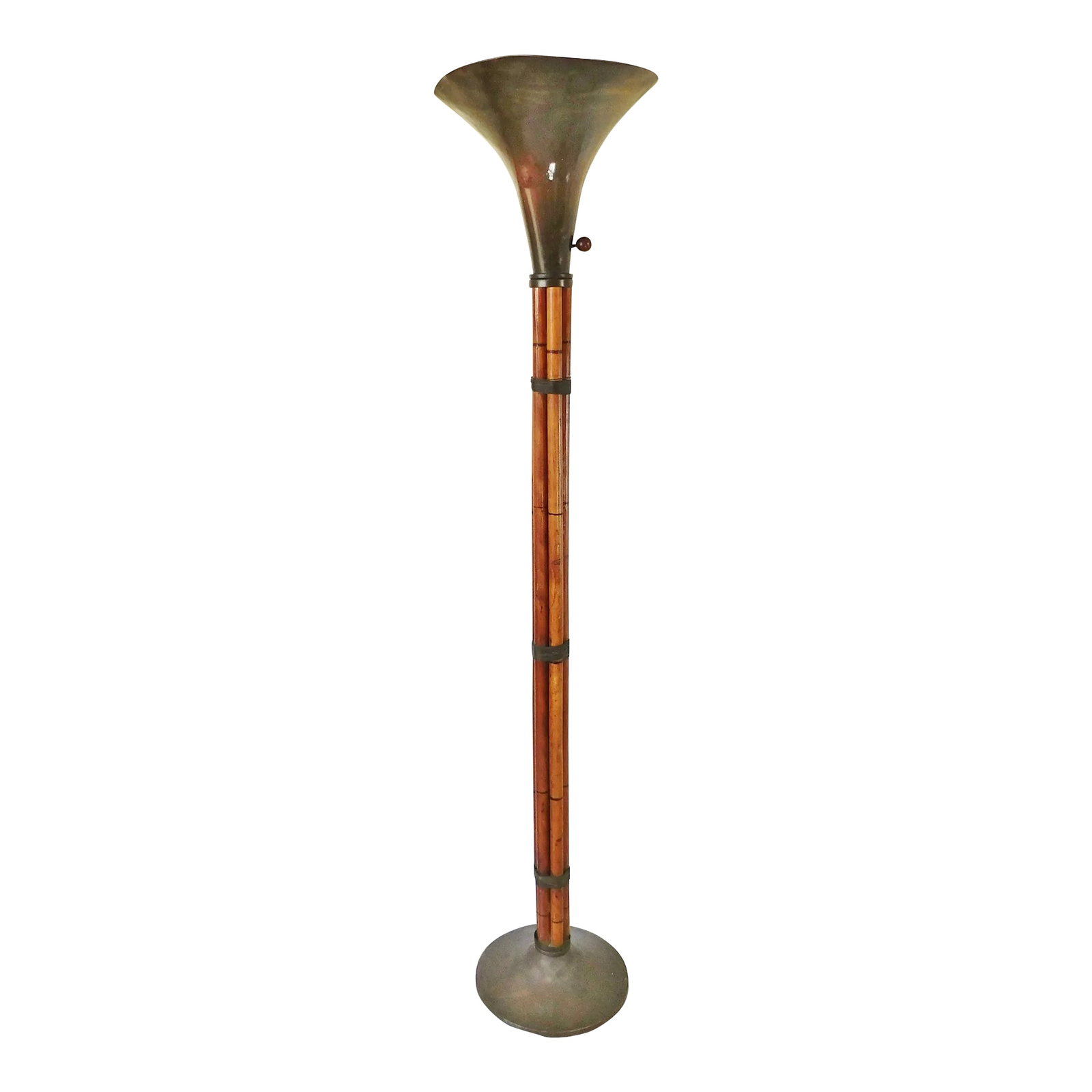 Vintage Mid Century Modern Russell Wright Bamboo & Brass Torchiere Floor Lamp (1 of 10)