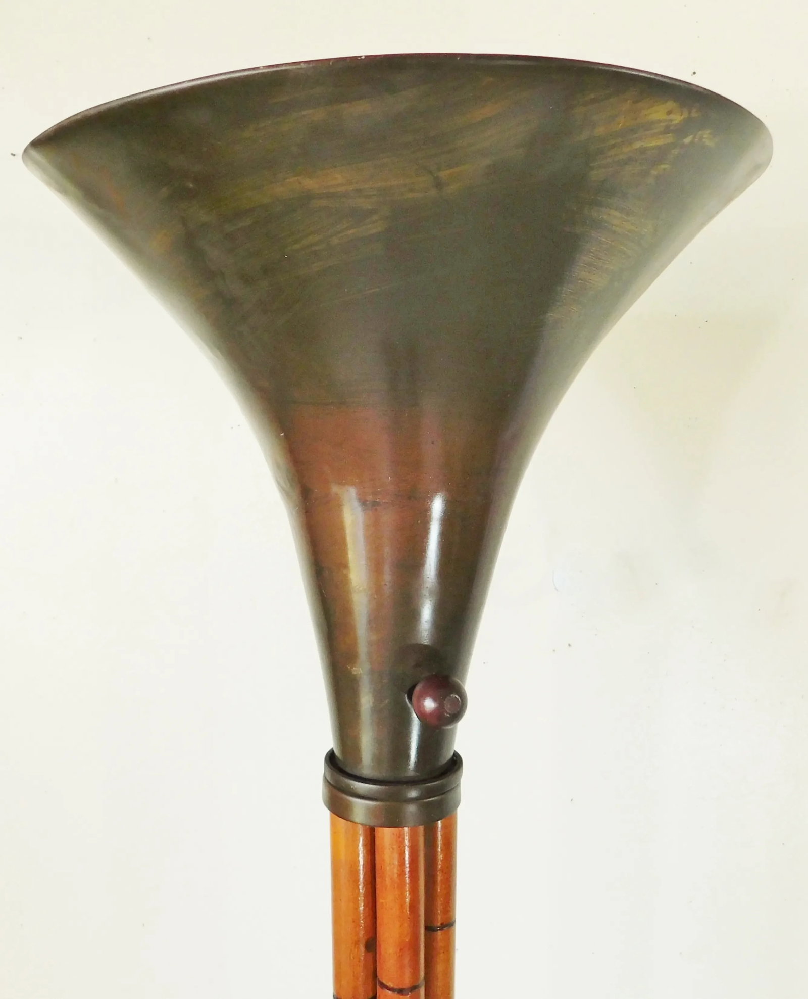 Vintage Mid Century Modern Russell Wright Bamboo & Brass Torchiere Floor Lamp - 3