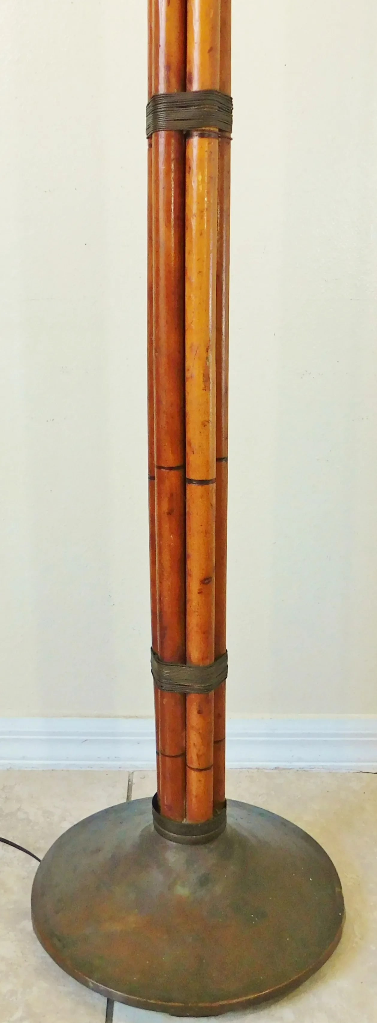 Vintage Mid Century Modern Russell Wright Bamboo & Brass Torchiere Floor Lamp - 5