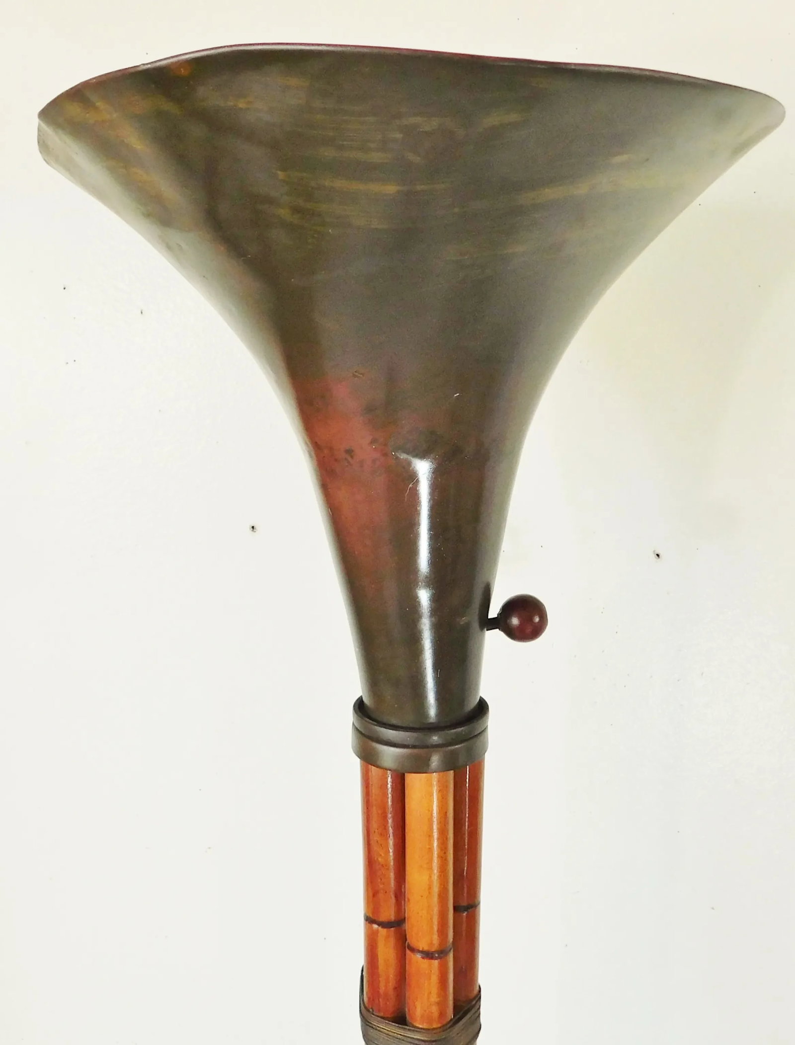 Vintage Mid Century Modern Russell Wright Bamboo & Brass Torchiere Floor Lamp - 7