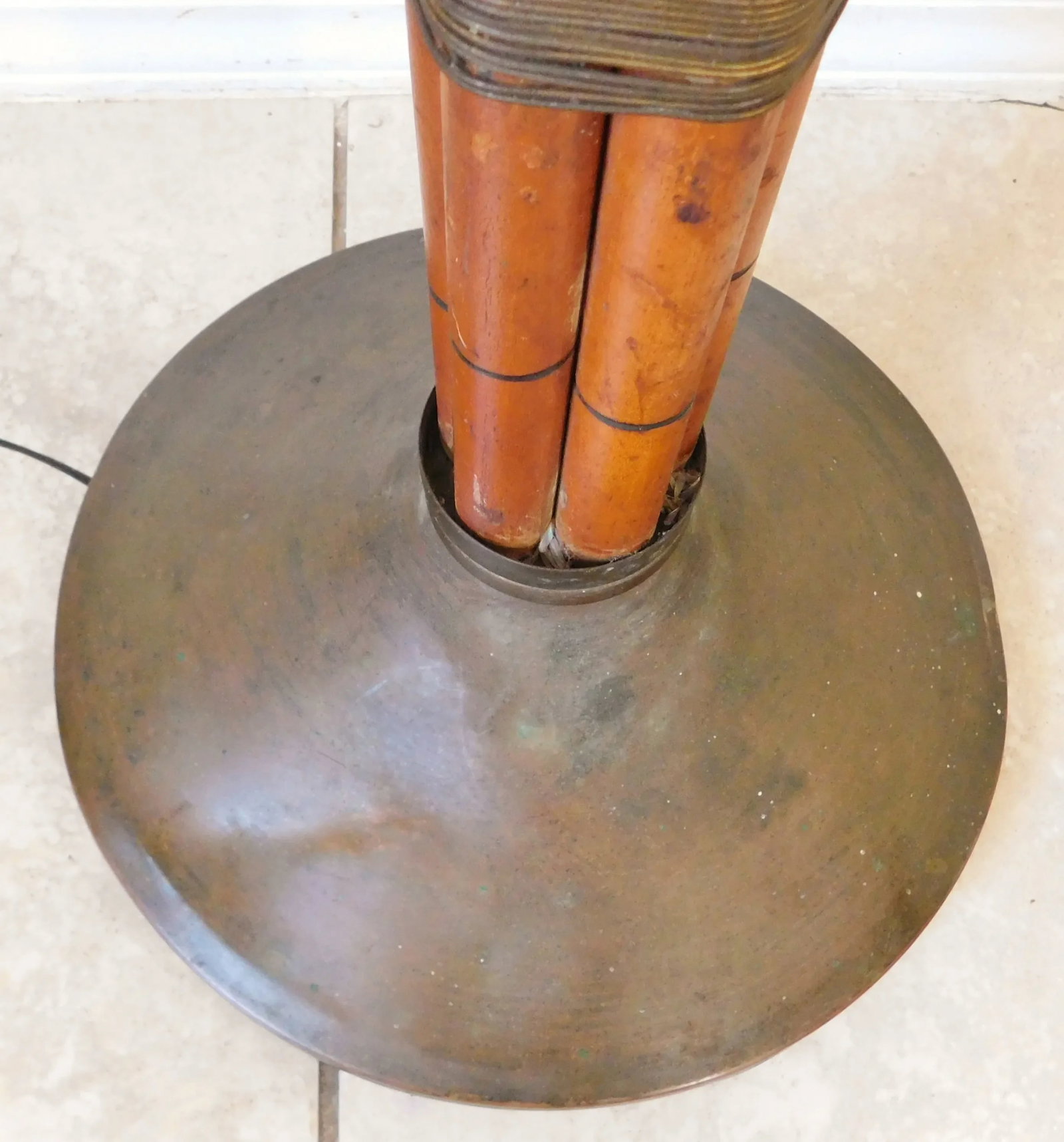 Vintage Mid Century Modern Russell Wright Bamboo & Brass Torchiere Floor Lamp - 8