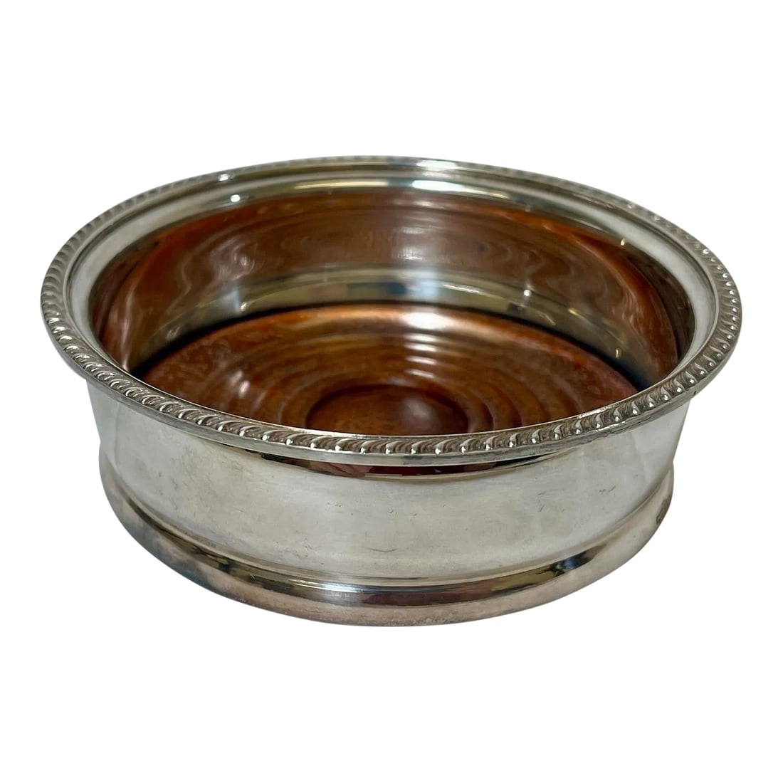 Antique George Wilkin Silver Plate Wine Coaster With Wooden Bottom Made in England - Circa 1905: Antique George Wilkin Silver Plate Wine Coaster With Wooden Bottom Made in England - Circa 1905. Measures 4 1/8" W x 4 1/8" D x 1 1/2" T Condition: Alterations: Original Condition Unaltered Imperfecti
