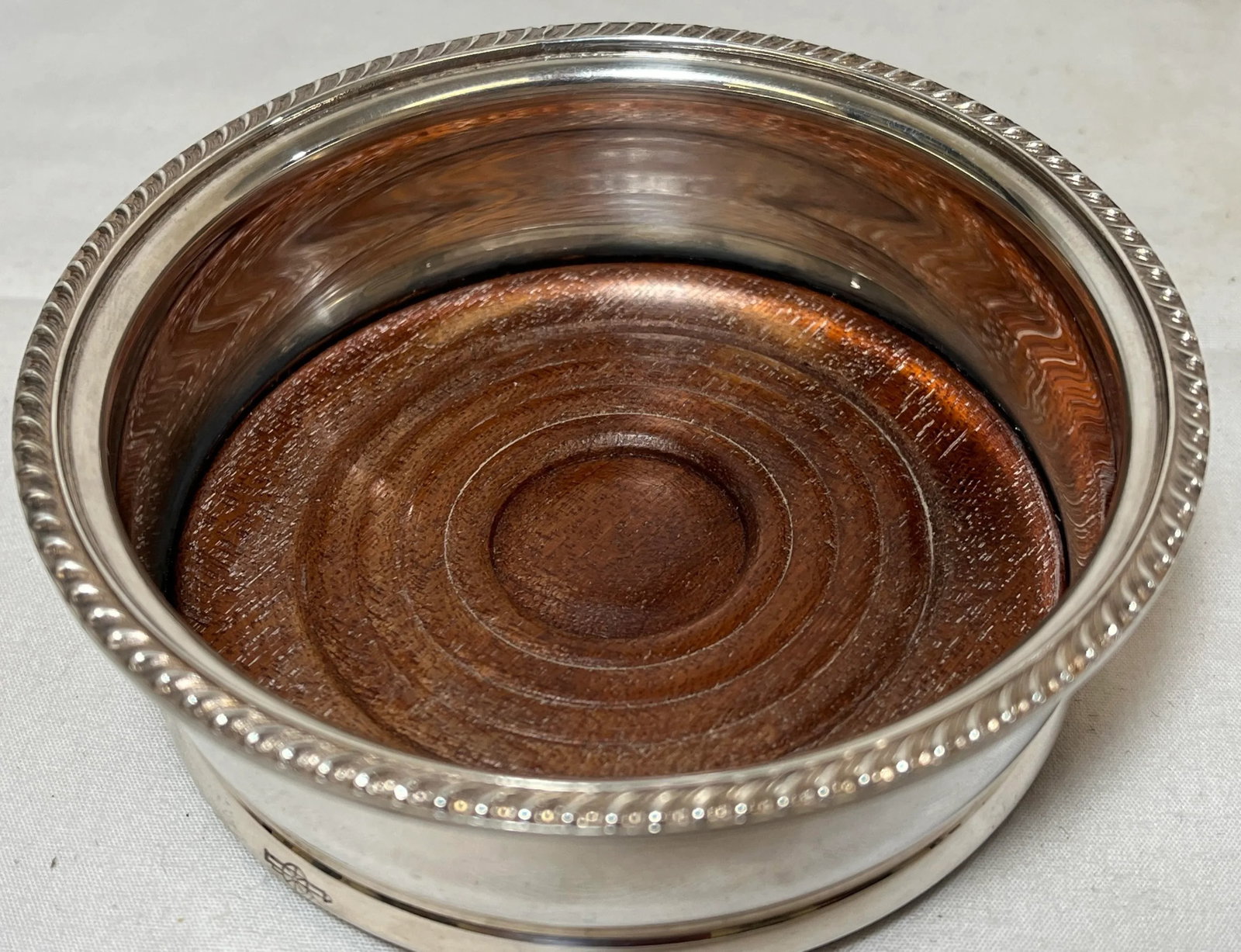 Antique George Wilkin Silver Plate Wine Coaster With Wooden Bottom Made in England - Circa 1905 - 6