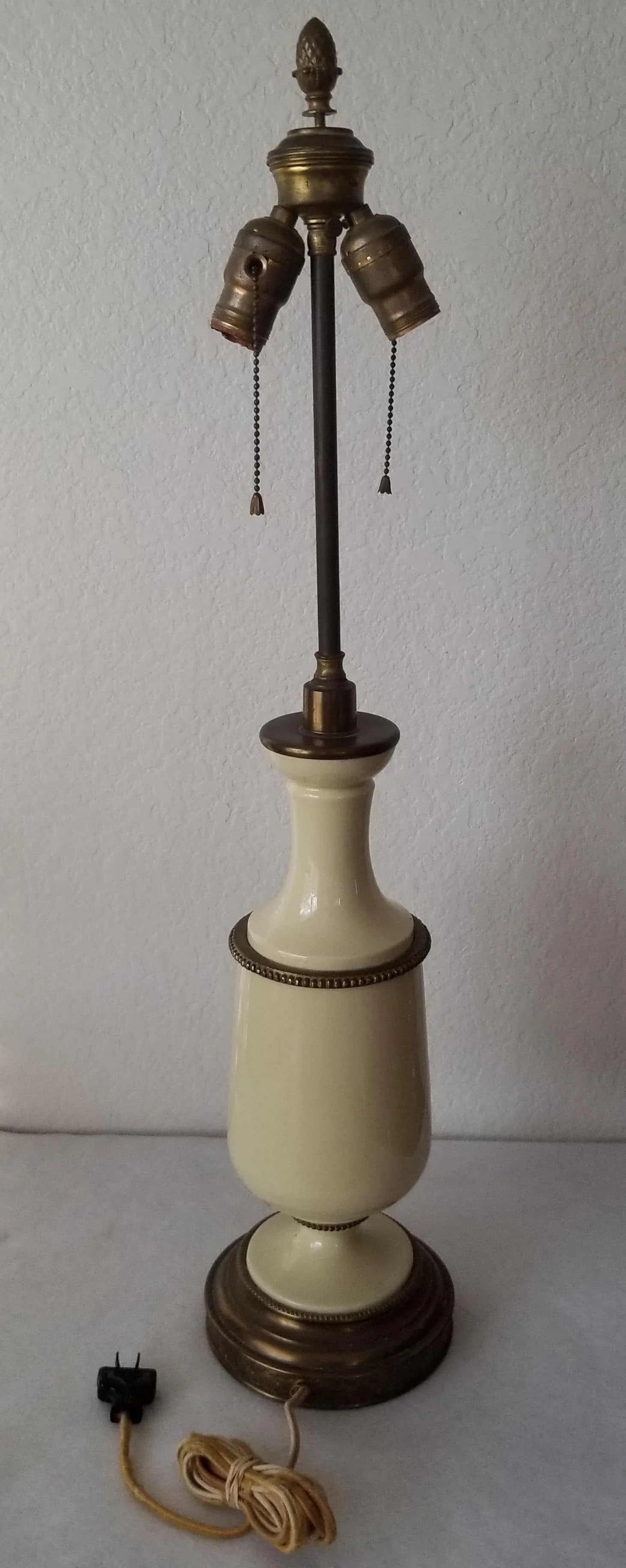 Antique Bouillotte Porcelain & Brass Table Lamp - 2