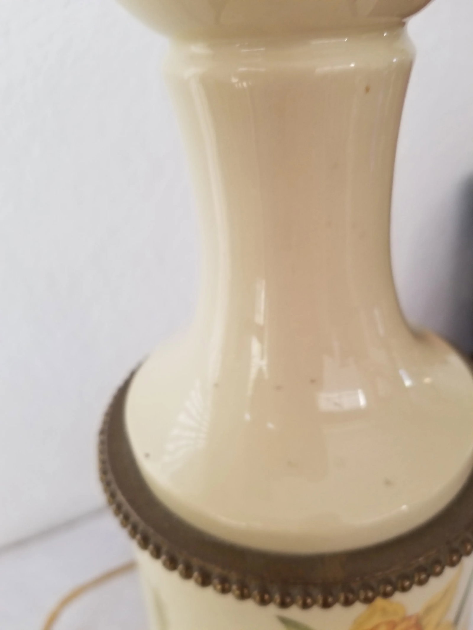 Antique Bouillotte Porcelain & Brass Table Lamp - 7