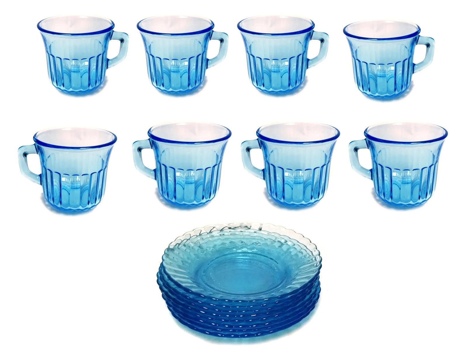 Vintage Forte Crisa Cup & Saucer Light Blue Glass Tea Serving Set of 8 - 2