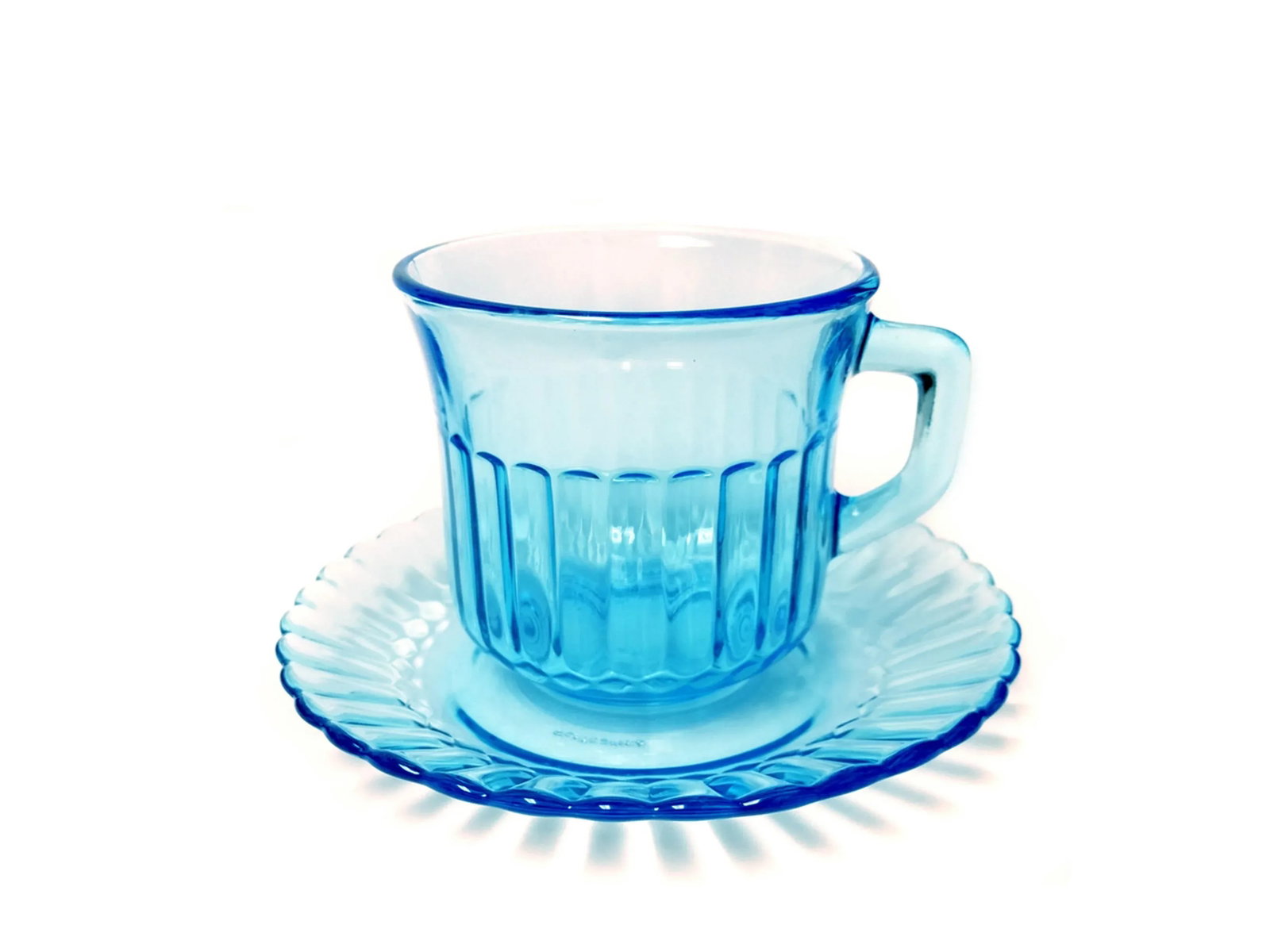 Vintage Forte Crisa Cup & Saucer Light Blue Glass Tea Serving Set of 8 - 4