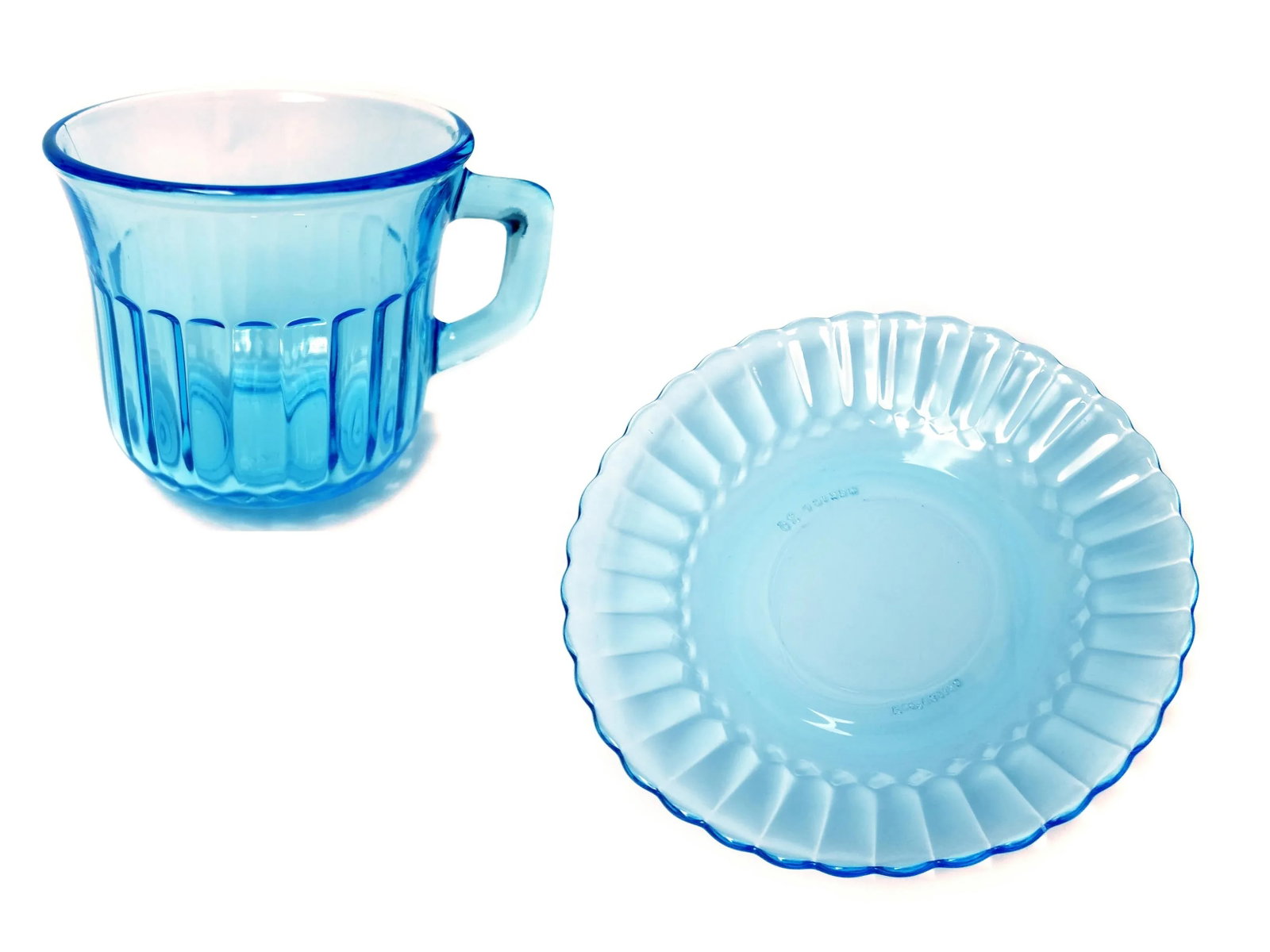 Vintage Forte Crisa Cup & Saucer Light Blue Glass Tea Serving Set of 8 - 5