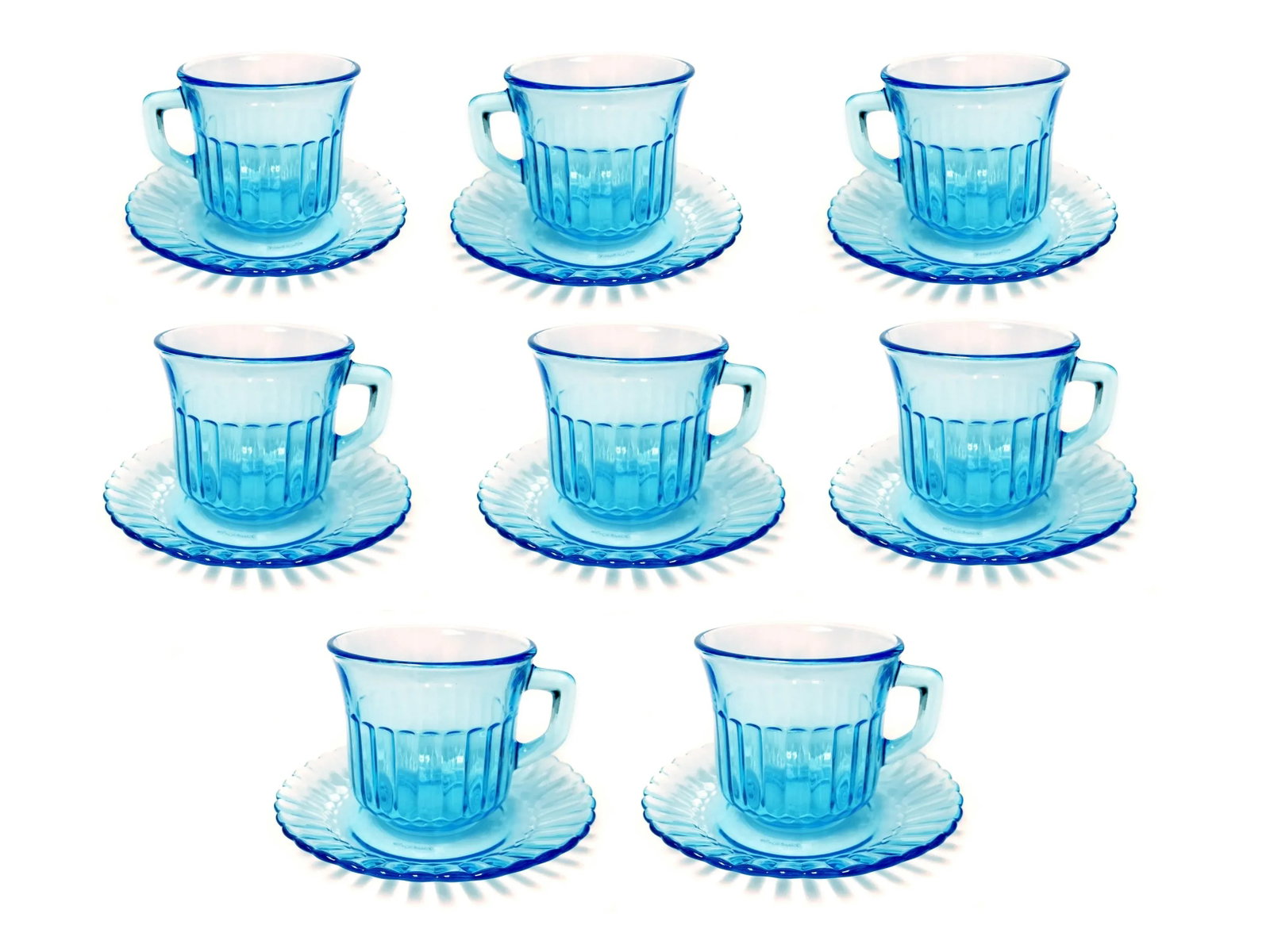 Vintage Forte Crisa Cup & Saucer Light Blue Glass Tea Serving Set of 8 - 7