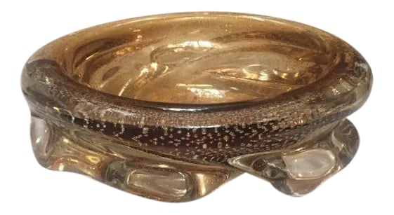 1960s Contemporary Murano Gold Amber Bubble Art Glass Bowl: Murano gold amber bubble art glass bowl. Has sticker residue on bottom which will clean off. Condition: Condition Notes: EXCELLENT! Creator: Brand: Murano; Artist: Murano; Designer: Murano; Styled Aft