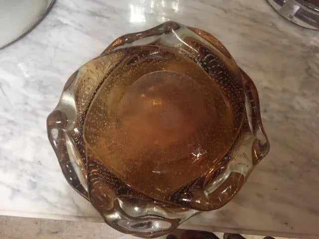 1960s Contemporary Murano Gold Amber Bubble Art Glass Bowl - 2