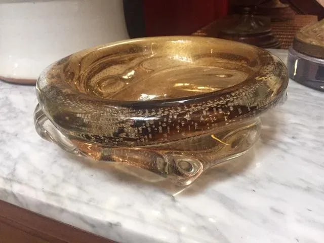 1960s Contemporary Murano Gold Amber Bubble Art Glass Bowl - 3