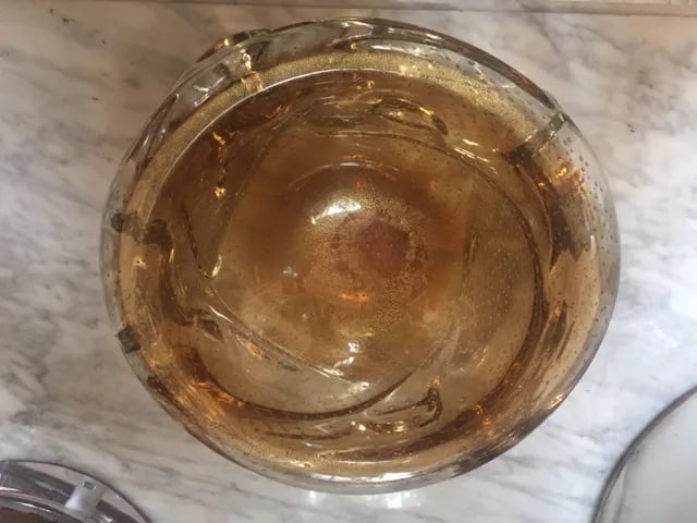 1960s Contemporary Murano Gold Amber Bubble Art Glass Bowl - 4