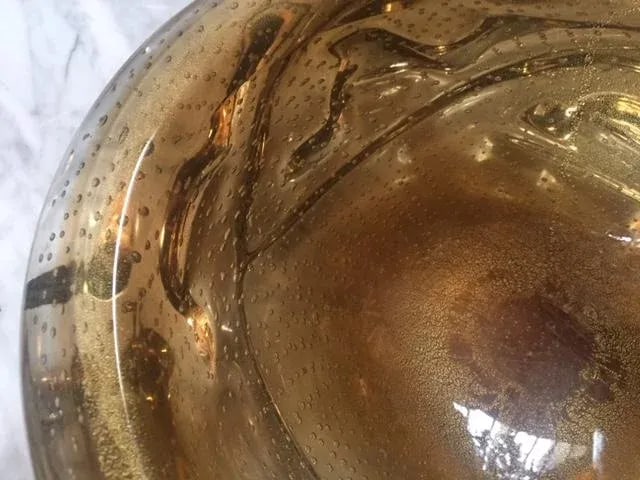 1960s Contemporary Murano Gold Amber Bubble Art Glass Bowl - 5