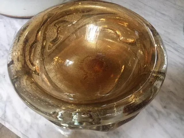 1960s Contemporary Murano Gold Amber Bubble Art Glass Bowl - 6