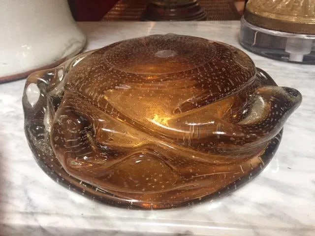 1960s Contemporary Murano Gold Amber Bubble Art Glass Bowl - 7