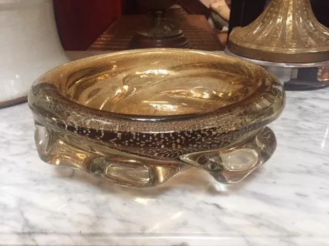 1960s Contemporary Murano Gold Amber Bubble Art Glass Bowl - 8
