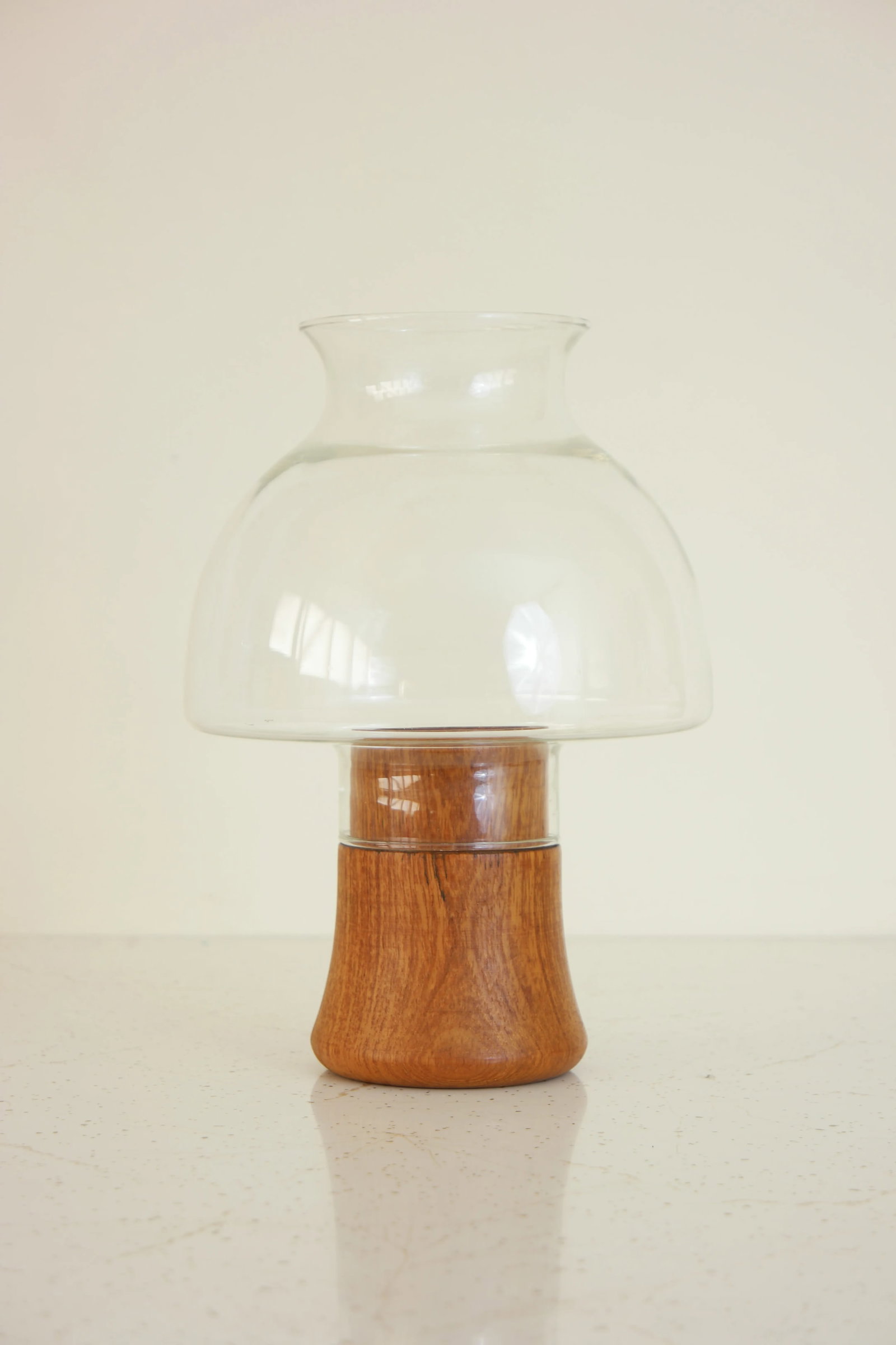Vintage Teak & Glass Candle Holder - 4