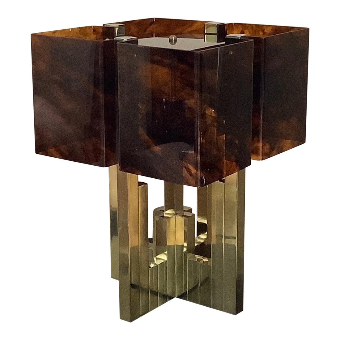 Midcentury Willy Rizzo for Lumica Bd Tortoise or Wood Design Lucite Shade Lamp (1 of 12)
