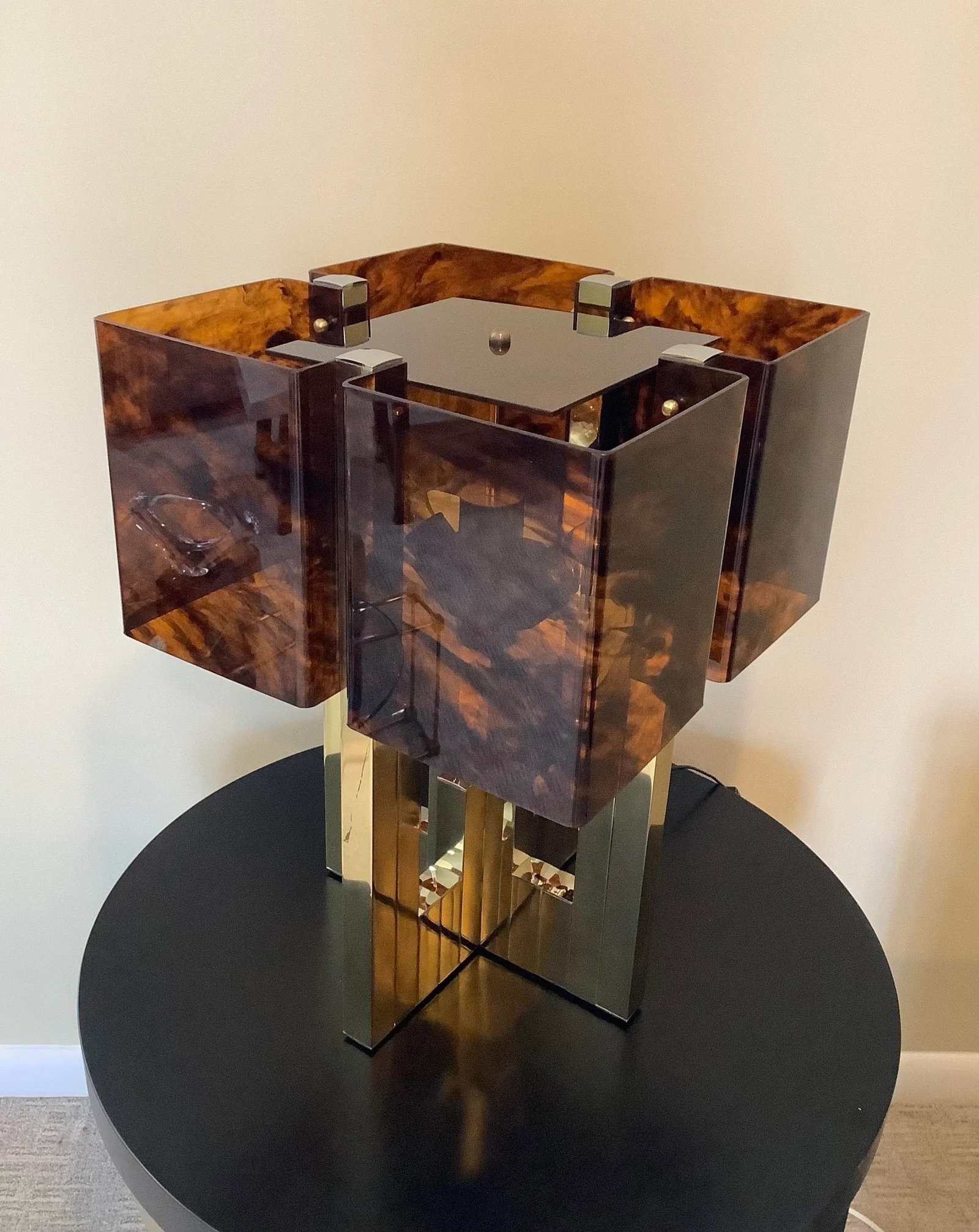 Midcentury Willy Rizzo for Lumica Bd Tortoise or Wood Design Lucite Shade Lamp - 2
