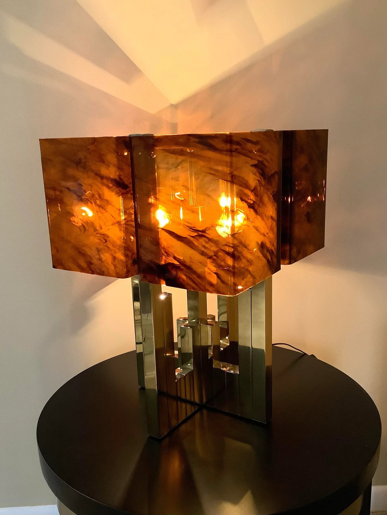 Midcentury Willy Rizzo for Lumica Bd Tortoise or Wood Design Lucite Shade Lamp - 4