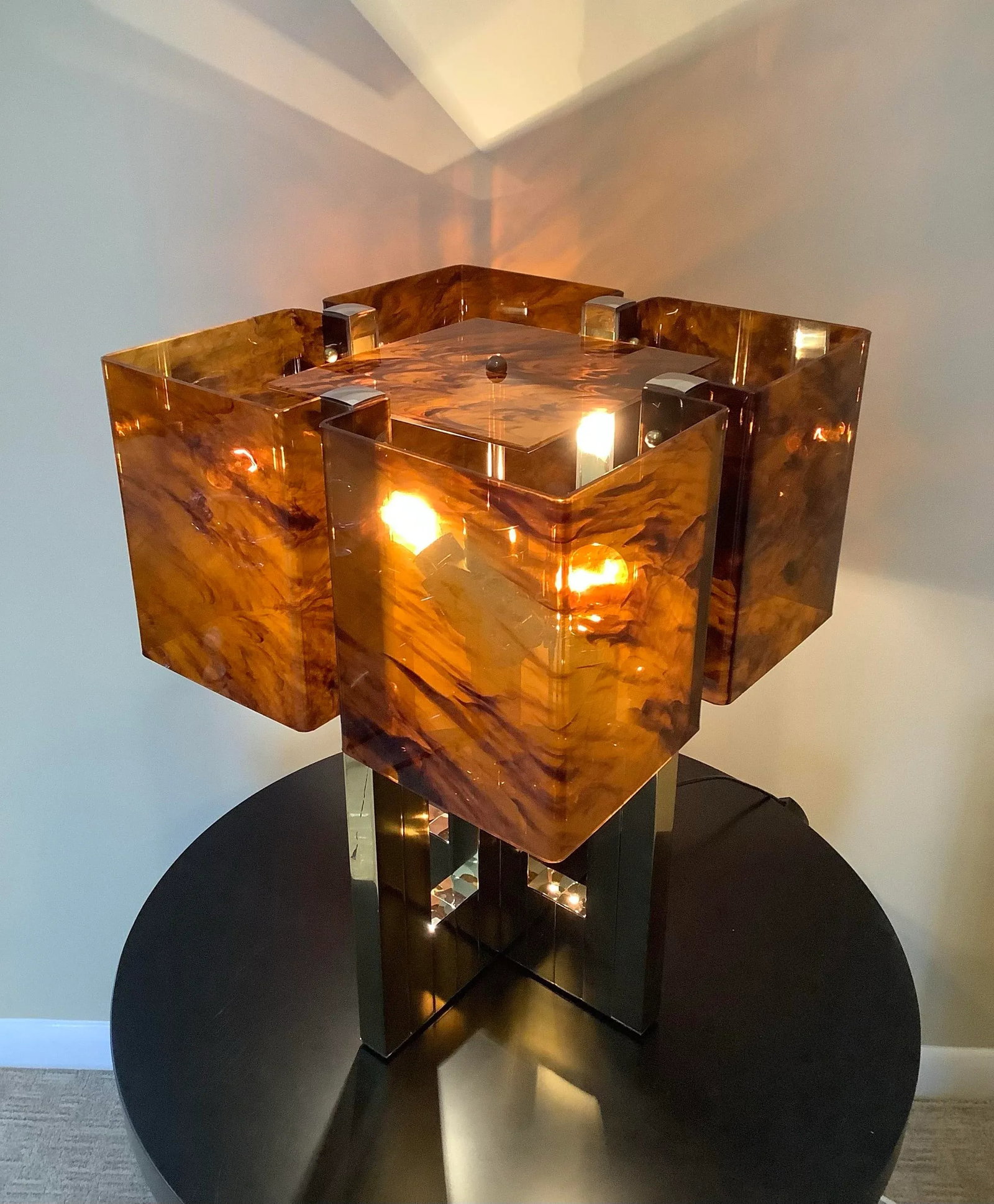 Midcentury Willy Rizzo for Lumica Bd Tortoise or Wood Design Lucite Shade Lamp - 5