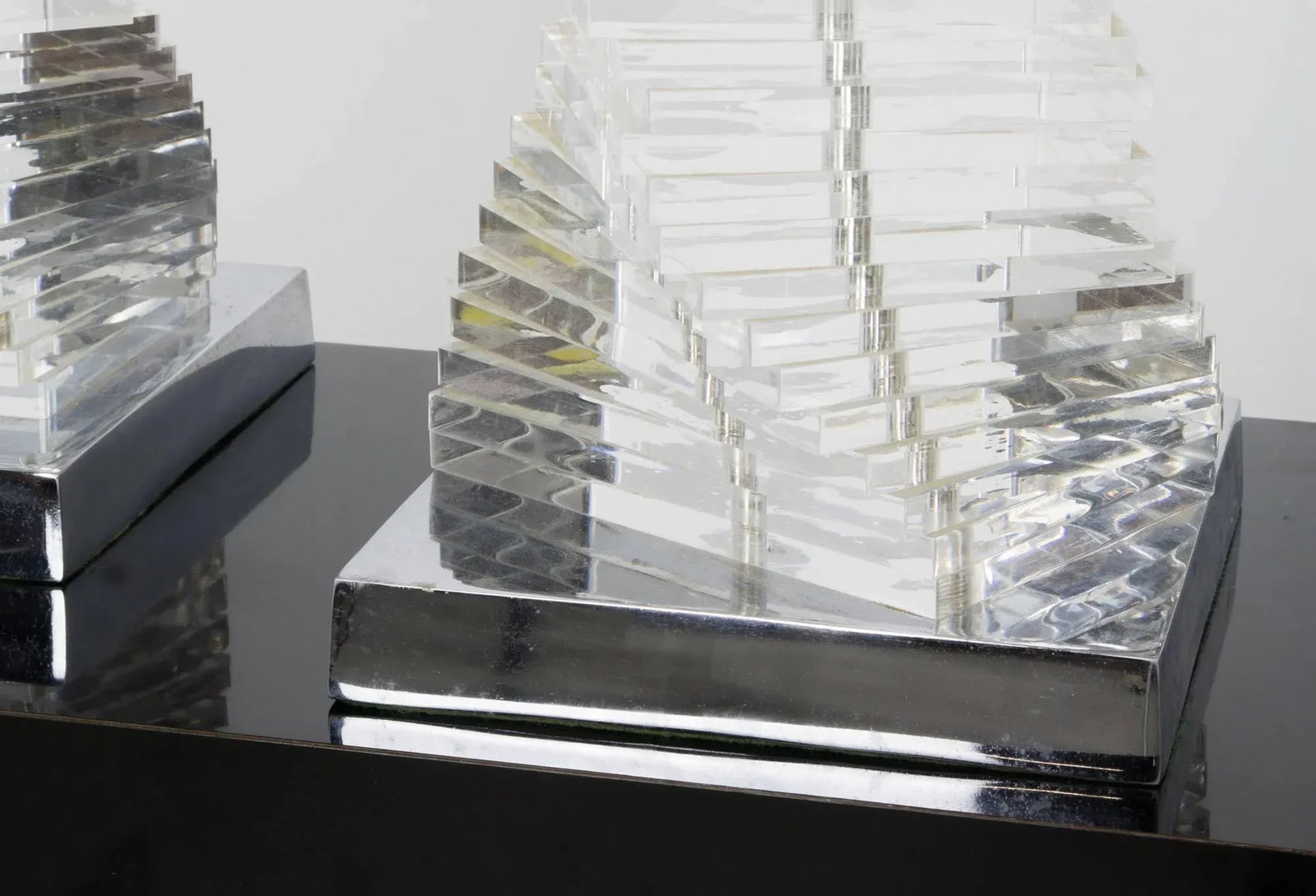 Stacked Lucite Helix Table Lamps - a Pair - 4