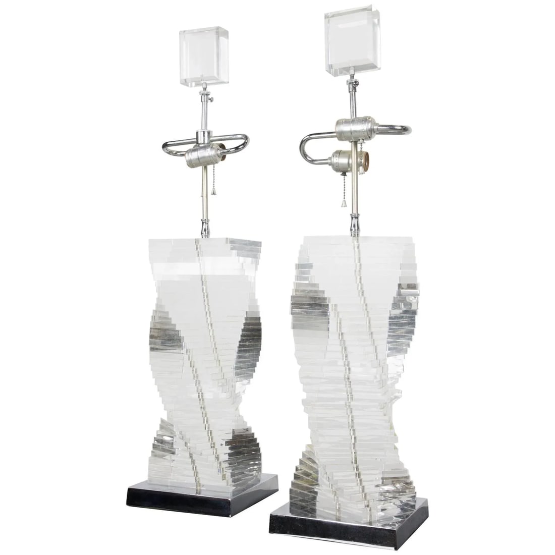 Stacked Lucite Helix Table Lamps - a Pair - 6