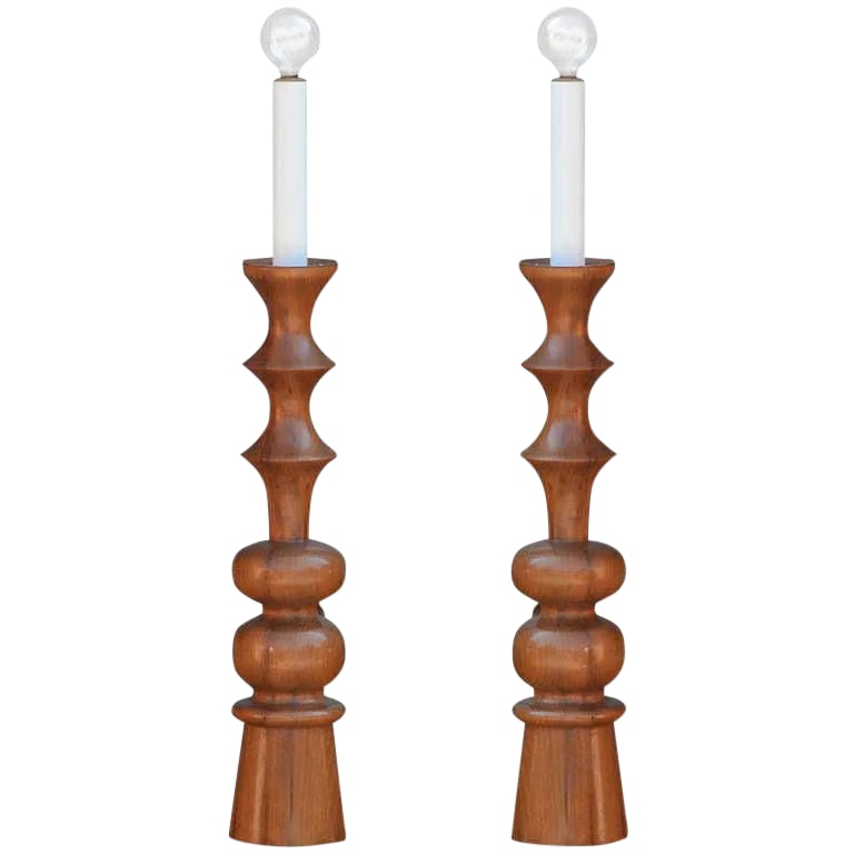 Turned Wood Candlestick Mantel Lights - a Pair (1 of 10)