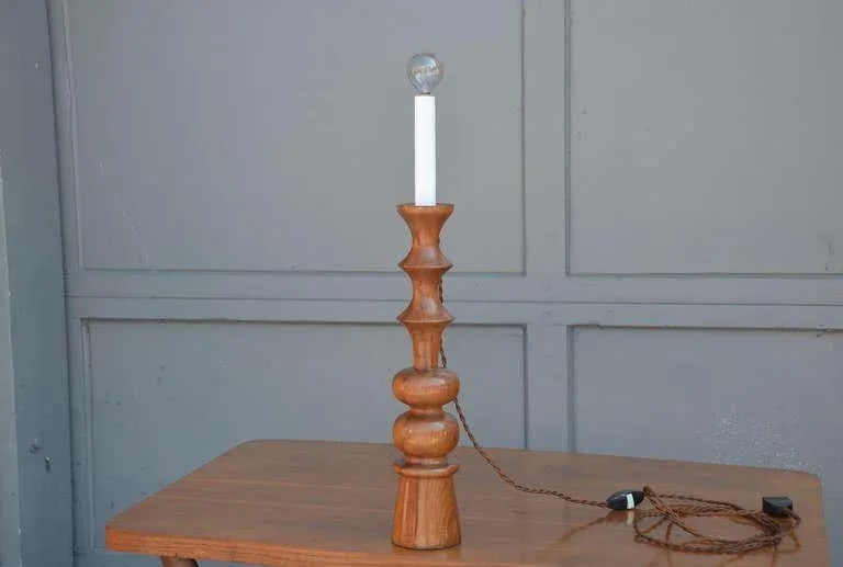 Turned Wood Candlestick Mantel Lights - a Pair - 3