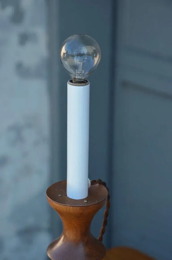Turned Wood Candlestick Mantel Lights - a Pair - 5
