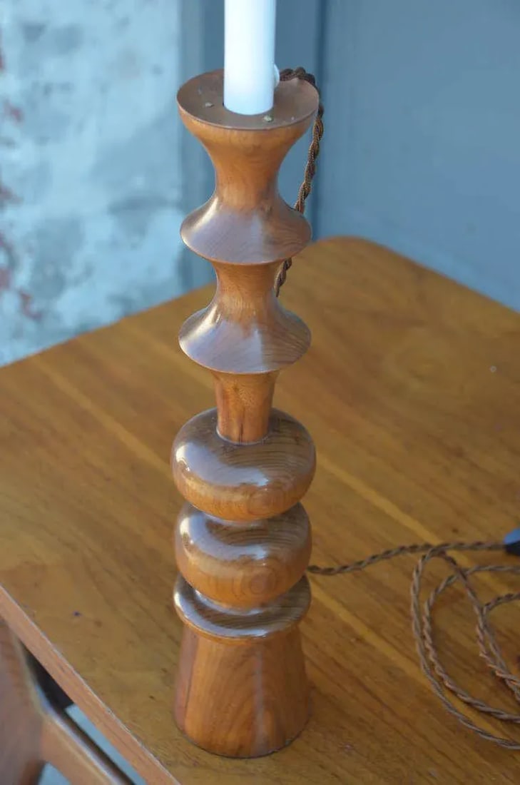 Turned Wood Candlestick Mantel Lights - a Pair - 7