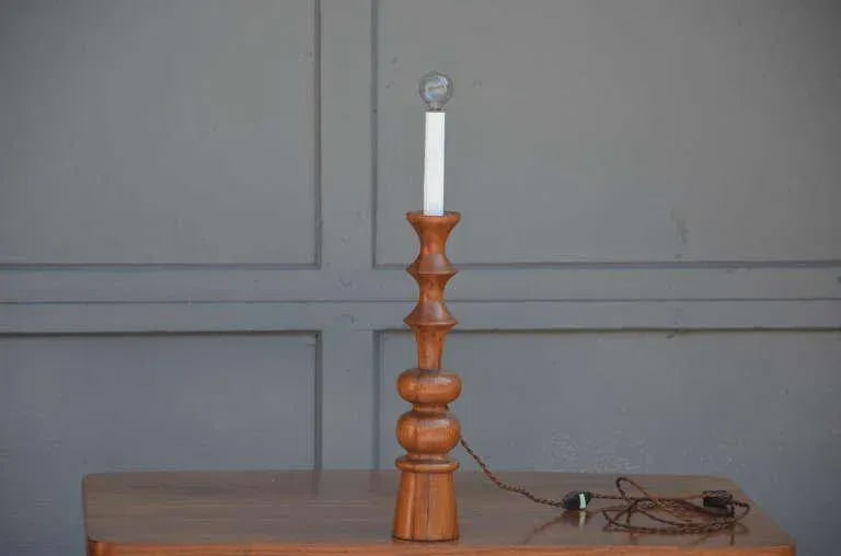 Turned Wood Candlestick Mantel Lights - a Pair - 9