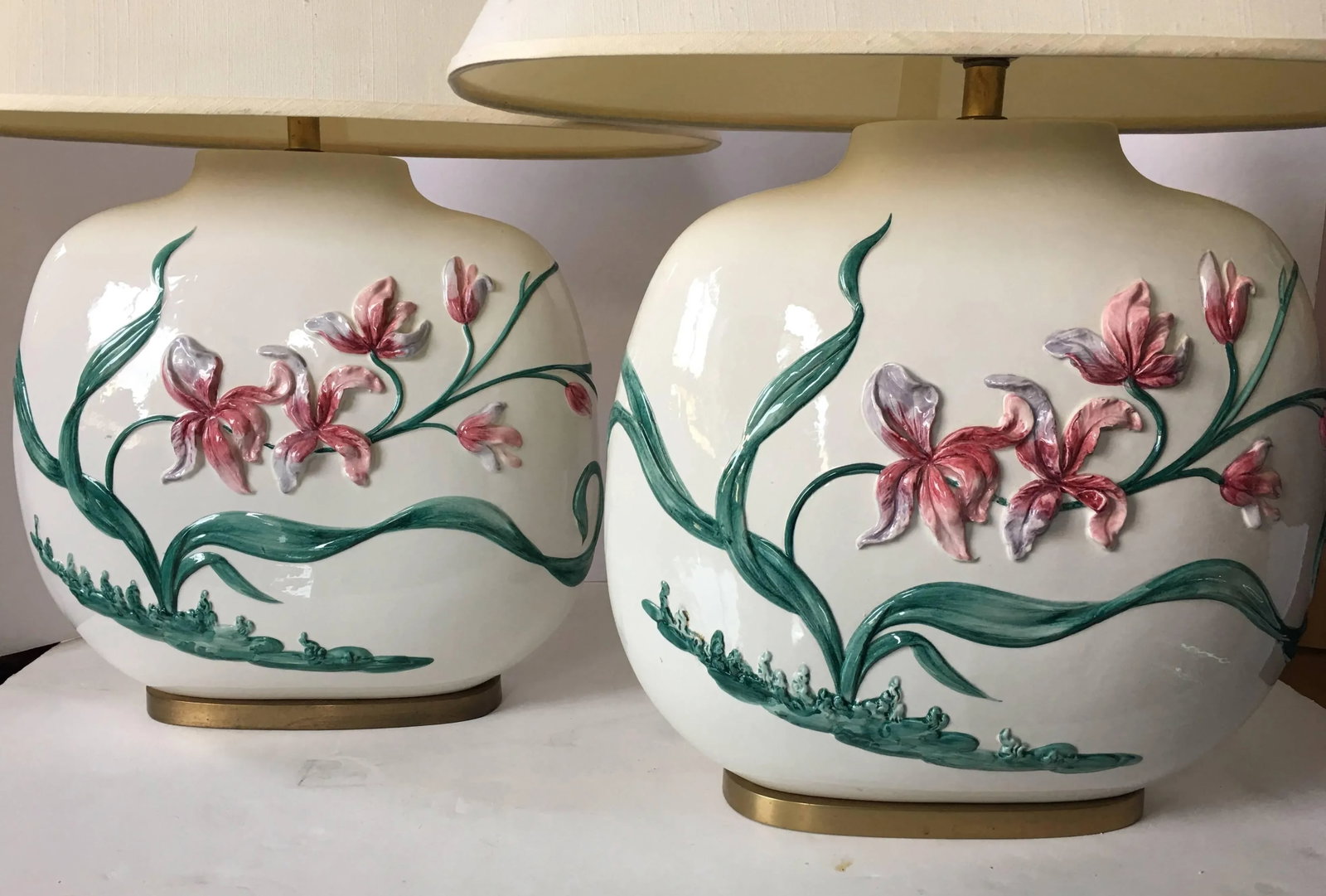 Chinoiserie Style Floral Table Lamps by Chapman, Pair - 2
