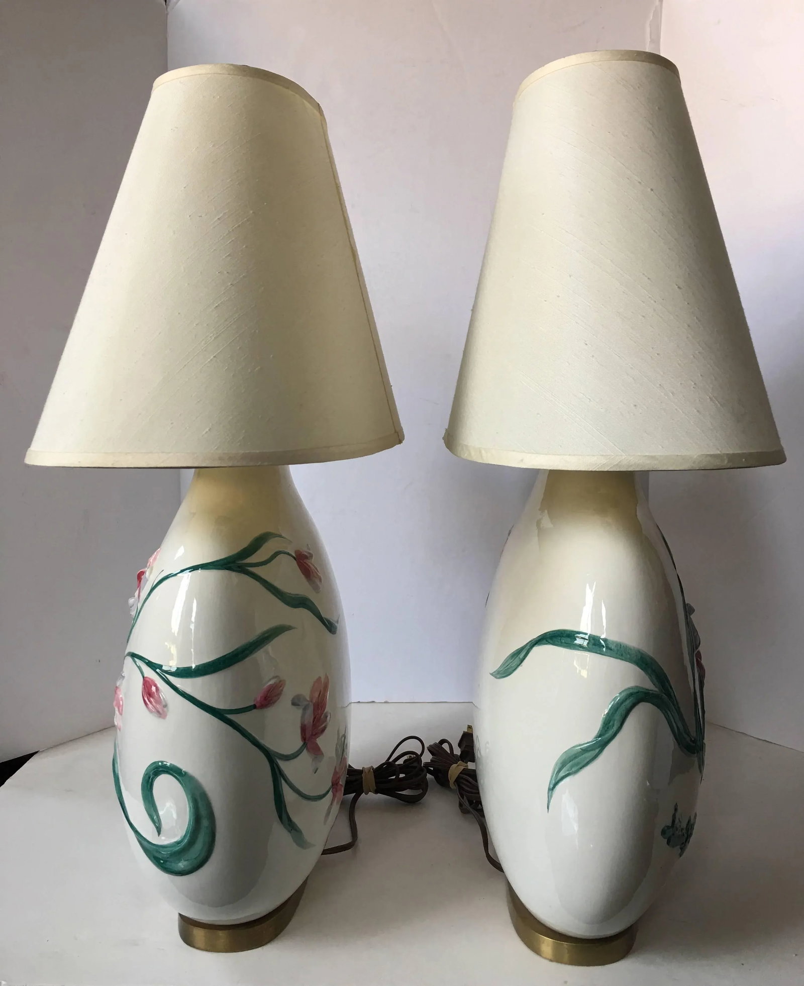 Chinoiserie Style Floral Table Lamps by Chapman, Pair - 3