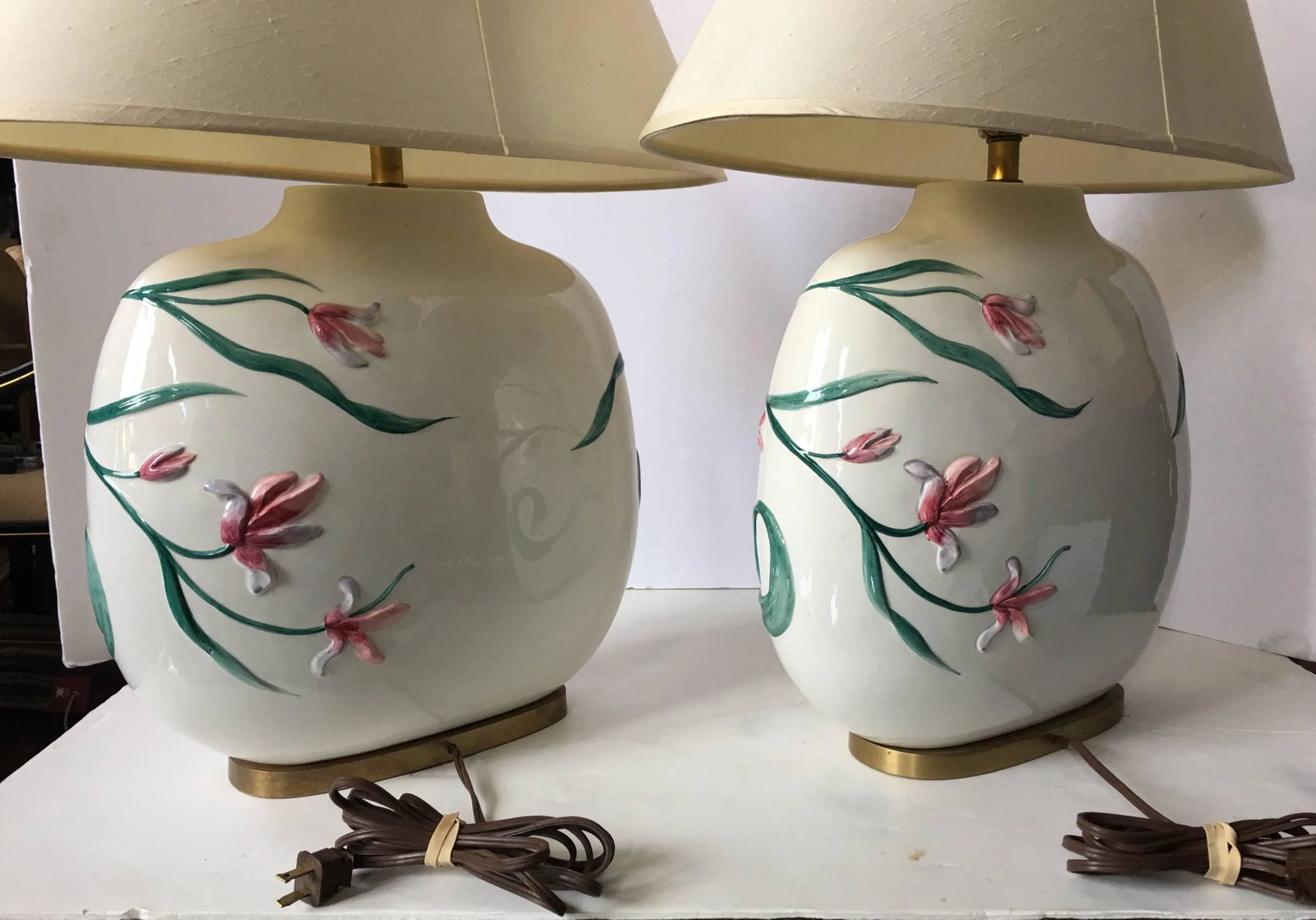 Chinoiserie Style Floral Table Lamps by Chapman, Pair - 5