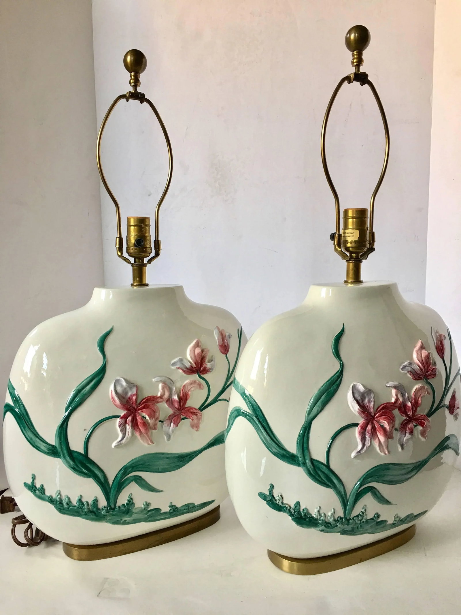 Chinoiserie Style Floral Table Lamps by Chapman, Pair - 6
