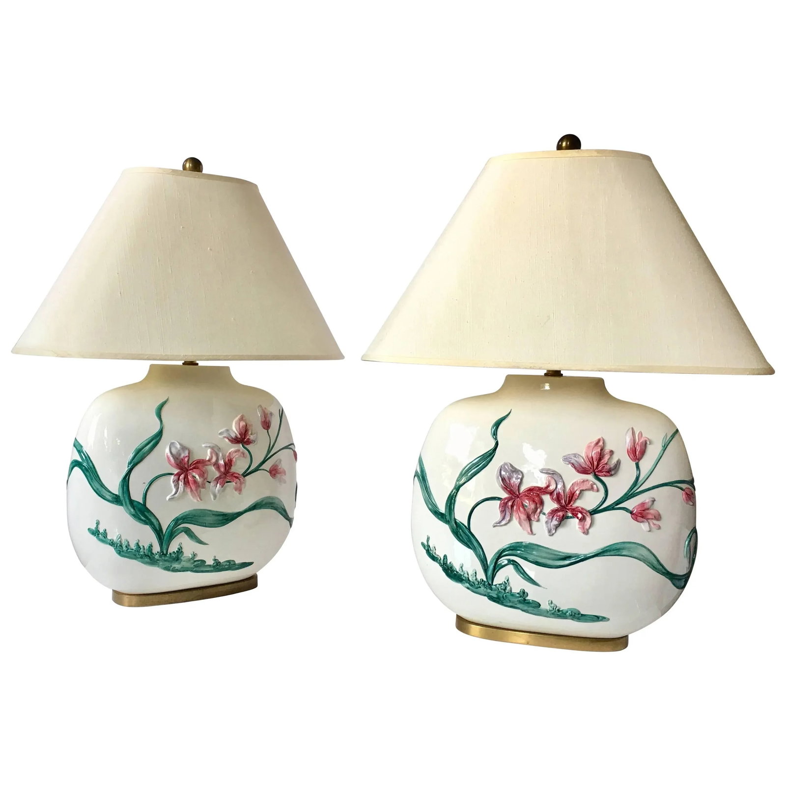 Chinoiserie Style Floral Table Lamps by Chapman, Pair - 9