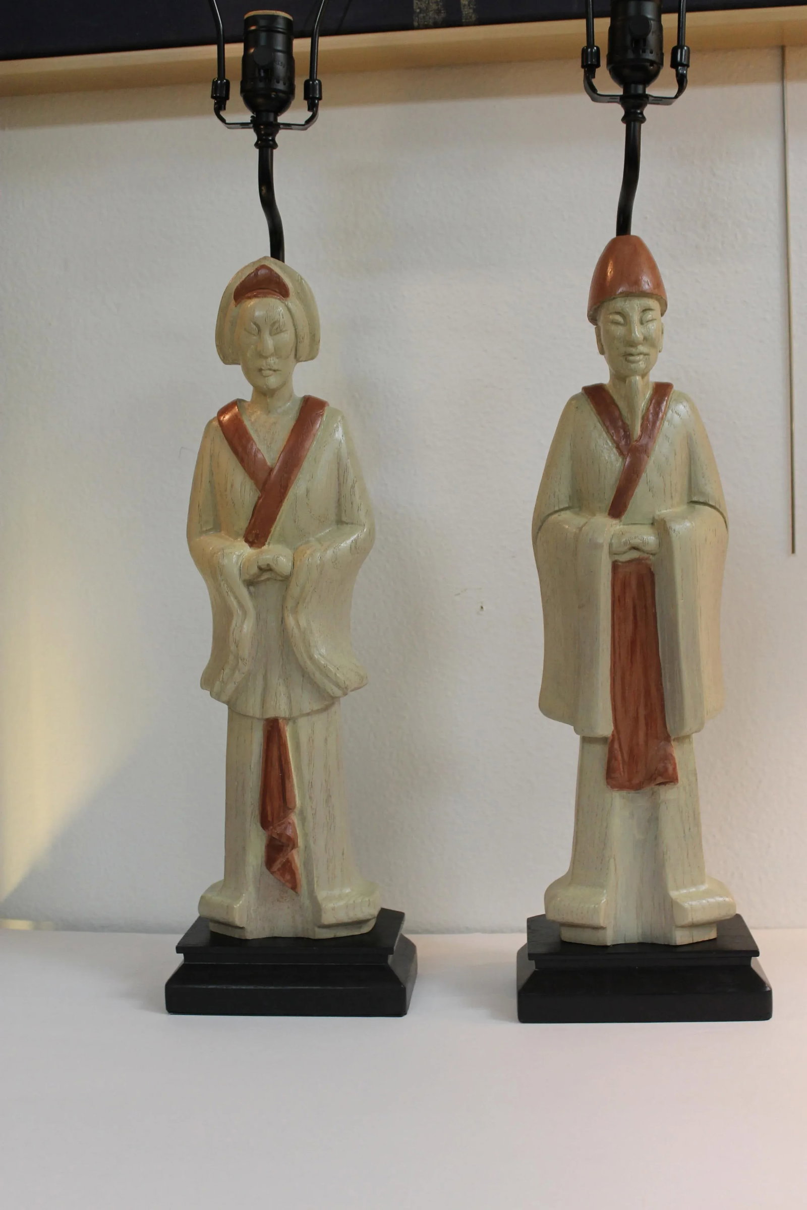 Wood Asian Lamps - a Pair - 13