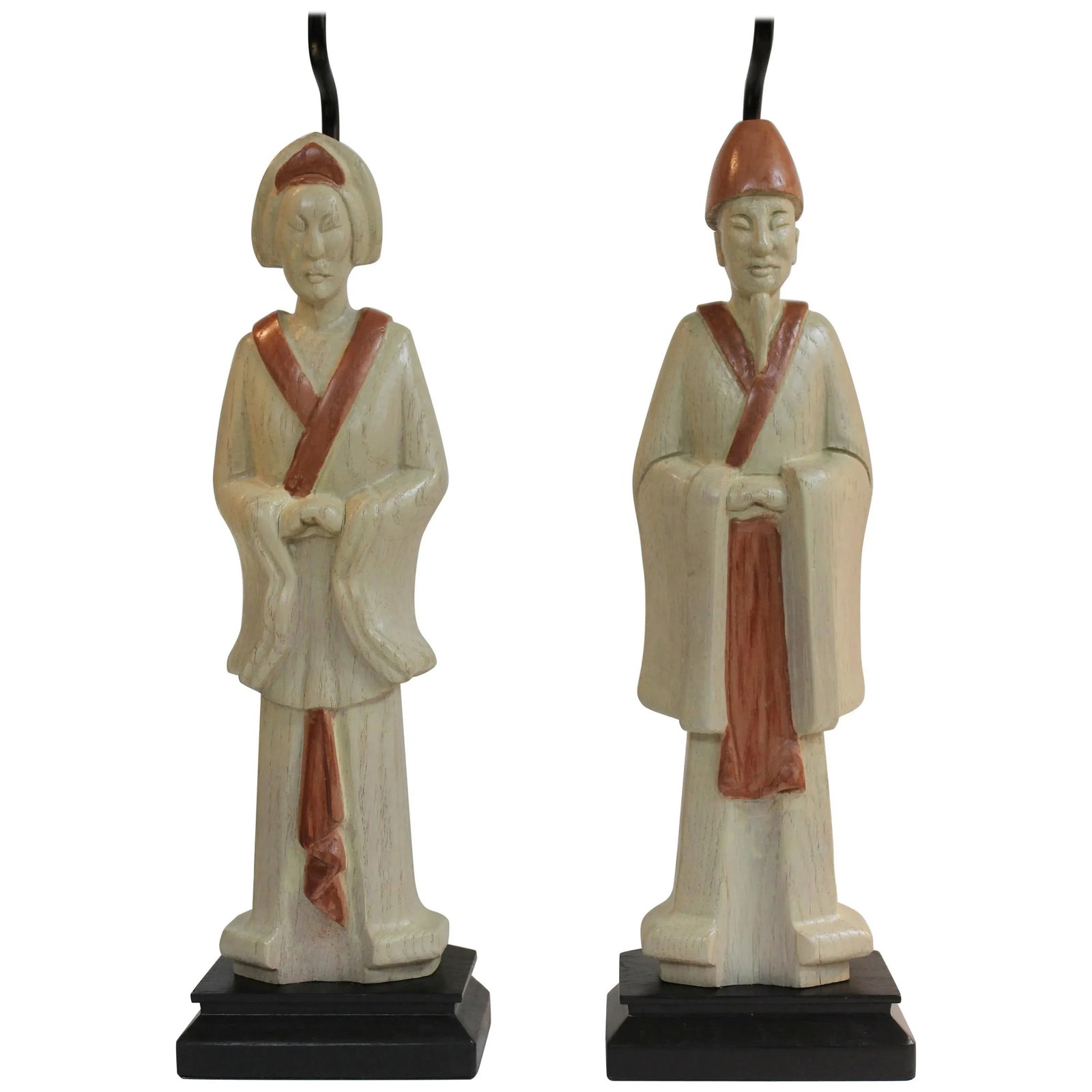 Wood Asian Lamps - a Pair - 2